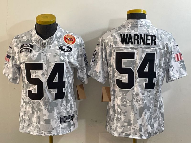 Women San Francisco 49ers #54 Warner Nike Arctic Camo 2024 Salute to Service Limited NFL Jersey style 2